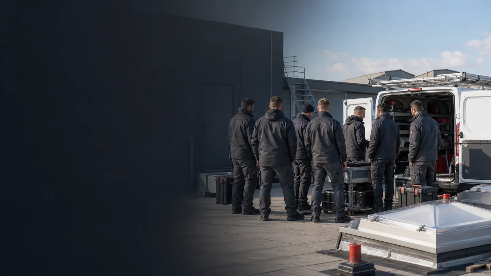Serviceteam bereitet Ausruestung an einem Einsatzfahrzeug vor